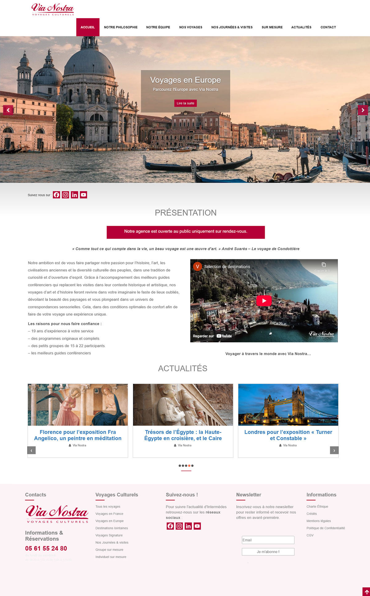 Page d'accueil du site de voyage ViaNostra